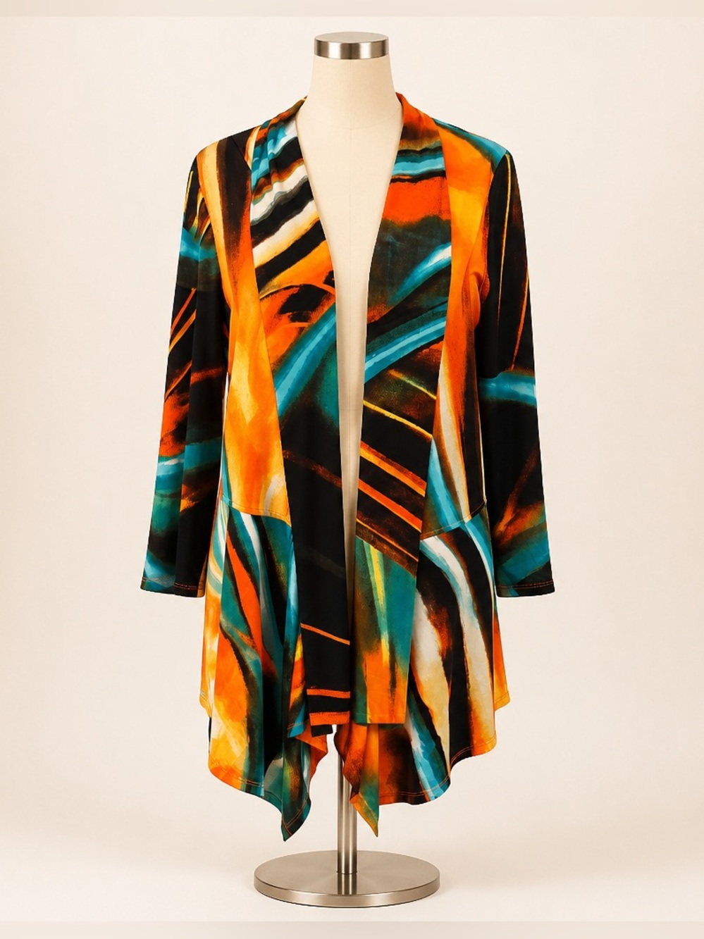 Frank Lyman Design Abstract Draped Cardigan Jacket 3/4 Sleeve Made in Canada